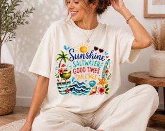 Sunshine Saltwater Good Times Shirt, Beach Summer Graphic Tee, Coastal Vacation Outfit, Comfort Colors Unisex Cotton T-Shirt
