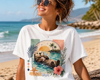 Sea Otter Shirt, Beach Summer T-Shirt, Cute Ocean Animal Tee, Coastal Graphic Shirt, Vacation Outfit, Comfort Colors Unisex Tee
