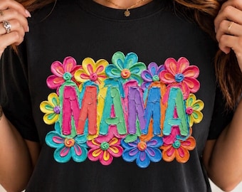 Mama Shirt Comfort Colors 1717, Colorful Mama Tee, Mothers Day Gift, Floral Retro Graphic Shirt, Cute Mom Shirt, Trendy Aesthetic Tee