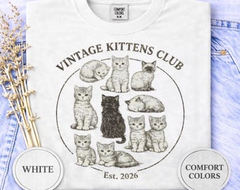 Vintage Kittens Club Shirt, Comfort Colors 1717, Cat Lover Tee