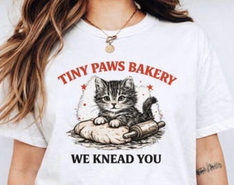 Tiny Paws Bakery Shirt, Cute Cat Baking Tee, 100% Cotton Comfort Colors Shirt, Funny Kitten Bakery T Shirt, Cat Mom Gift