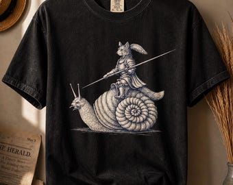 Vintage Fox Knight Snail T-Shirt, Fantasy Animal Graphic Tee, Comfort Colors Unisex Shirt