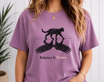 Balance Is Power Comfort Colors Shirt, Black Cat Graphic Tee, Minimalist Cat Lover TShirt, Aesthetic Unisex Vintage Tee