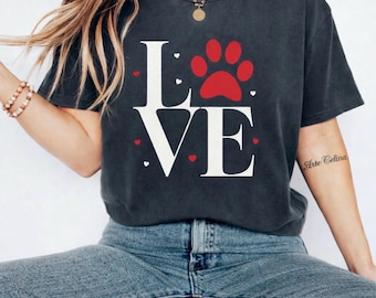 LOVE Paw Print Shirt, Comfort Colors 1717 Garment-Dyed Tee, Cat Lover Gift