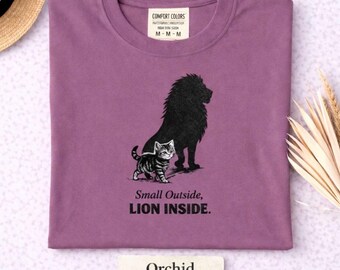 Kitten Lion Shadow Tee, Vintage Cat Lover Shirt, Comfort Colors Unisex (Orchid)