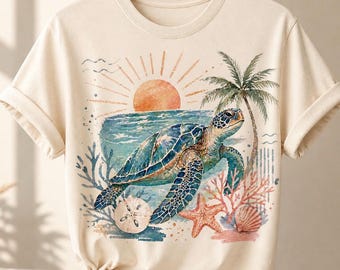 Sea Turtle Shirt, Beach Summer Graphic Tee, Ocean Aesthetic T-Shirt, Coastal Vibes Shirt, Sea Life Lover Gift, Comfort Colors Unisex Tee
