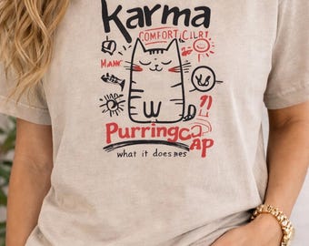 Karma Purring Cat Graphic Tee – Unisex Cat Lover Shirt