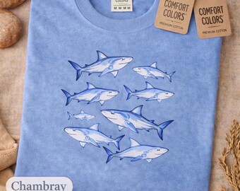 Vintage Shark T-Shirt, Ocean Marine Life Graphic Tee, Comfort Colors Washed Shirt