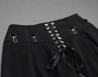 Gothic High Low Skirt, Black Corset Lace Up Skirt, Punk Goth A Line Skirt, Harajuku Alt Clothing, Emo Y2K Grunge Skirt For Women