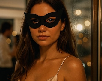 Máscara de ojo de gato de cuero sintético negro/Accesorio unisex para disfraz de cosplay/Cubreojos para fiestas de disfraces