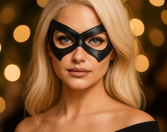 Máscara de ojo de gato negro / Disfraz de cosplay de cuero sintético