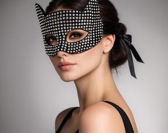 Women Glitter Cosplay Party Wear Mask | Gold Cat Costume Accessory | Masquerade Cat Fcaewear