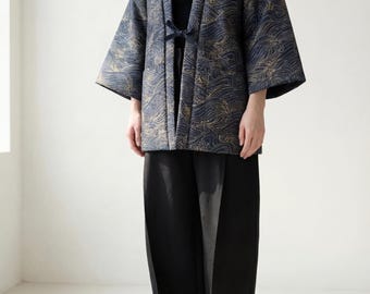 Spring Transition Kimono Blouse Wrap Cotton Oversized Lightweight Unisex Samue Japanese Hanten for Spa Robe or Casual Cover Up for Him Her