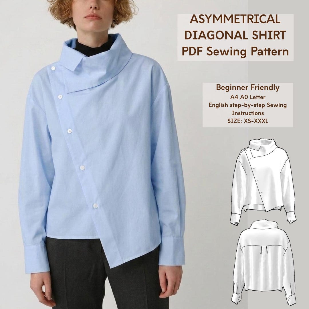Asymmetric Diagonal Shirt Sewing Pattern for Women Avant Garde Blouse ...