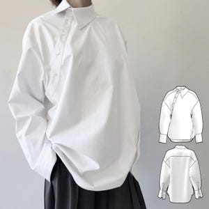 Asymmetrisch shirt-naaipatroon voor dames pdf digitaal patroon avant-garde blousepatroon gedeconstrueerd button-down, maten XS-3XL, A4 A0