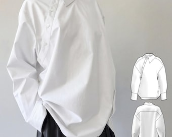 Asymmetric Shirt Sewing Pattern for Women Avant Garde Blouse, Deconstructed Button Down Size XS-3XL (PDF Download A0 A4 LETTER)