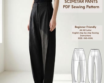 Unisex Barre Pants Sewing Pattern Japanese work Balloon Trousers PDF Modern Curved Leg Pattern Patron Homme | XXS-3XL (Beginner Friendly)