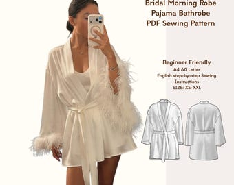 Silk Robe Sewing Pattern | Bridal Kimono, XS-XXL (PDF Download)