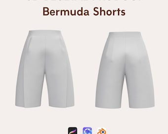 3D Bermuda Shorts – Wide Leg Digital Garment Mock-up (Digital Download)
