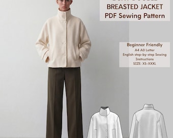 Boxy Double-Breasted Jacket Sewing Pattern Spring coat Pattern Outwear Coat Beginner Friendly PDF XS-XXXL Slow-Sewing