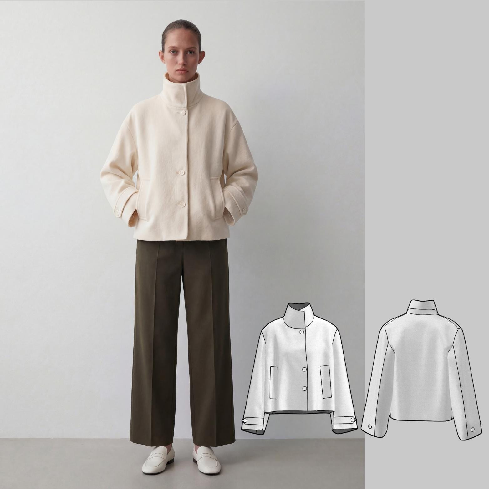 Boxy Double-breasted Jacket Sewing Pattern Spring Coat Pattern Outwear ...