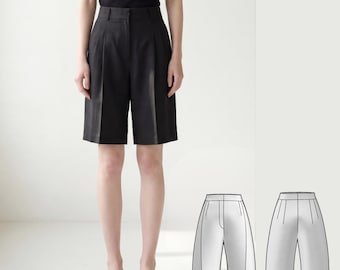 A-Line Bermuda Shorts Sewing Pattern | High-Waisted Wide Leg PDF (Beginner Friendly)