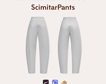 3D Scimitar Pants -Customizable Digital Virtual Garment Trousers Mock-up for Clo3D Blender Procreate
