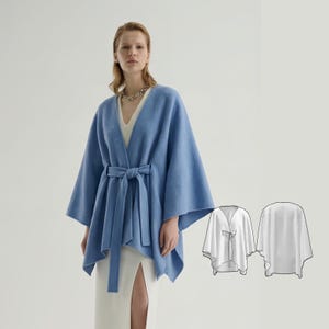 Wool Shawl Sewing Pattern Cover-Up & Open Shawl Minimalist Winter Cape, Belted Wrap Poncho (PDF Download) Detailed Instruction XXS-XXXL