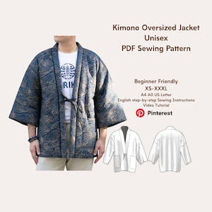 Easy Hanten Jacket PDF Sewing Pattern Spring Transition Kimono Haori Style Unisex Oversized Layer Instant Download| Unisex Cover Up XS-XXXL