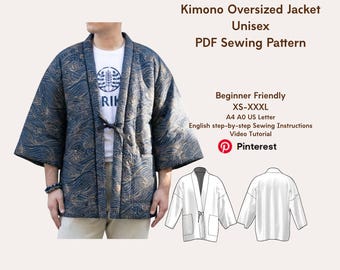 Easy Hanten Jacket PDF Sewing Pattern Spring Transition Kimono Haori Style Unisex Oversized Layer Instant Download| Unisex Cover Up XS-XXXL