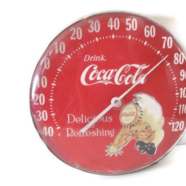 Vintage Coca Cola Dial Thermometer Featuring the Sprite Boy