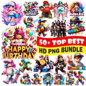 Paquete PNG de Roblox: 60 diseños de juegos PNG (descarga digital), imágenes prediseñadas inspiradas en Roblox