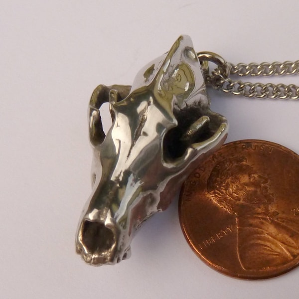 Gray Wolf Skull Pendant Cast in Pewter