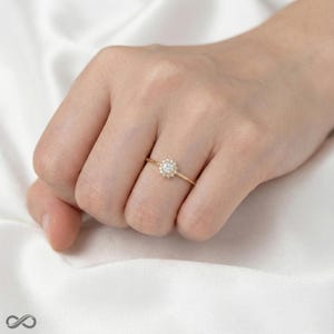 Enkel solrosring 925 sterlingsilver minimalistisk pavekristall 14k guldpläterad gåva
