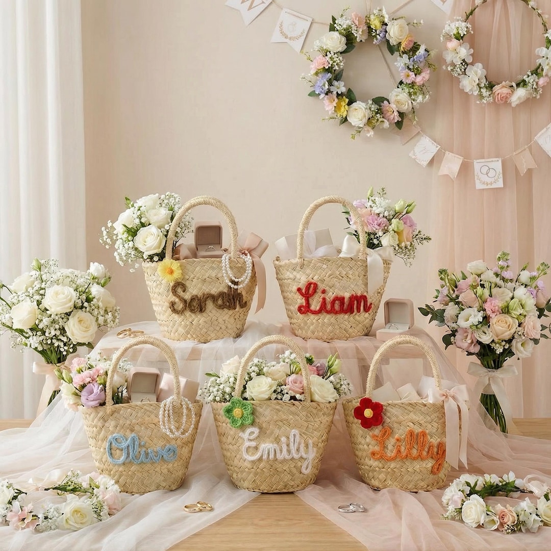 Personalized Bridesmaid Basket – Custom Straw Basket With Name ...