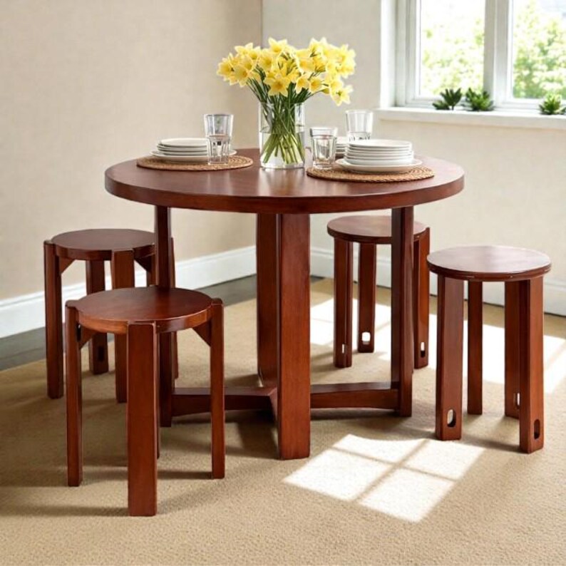 Set of 4 Wooden Stackable Stools Round Nesting Space Saving Stool Set ...