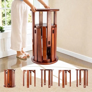Set of 4 Wooden Stackable Stools Round Nesting Space Saving Stool Set