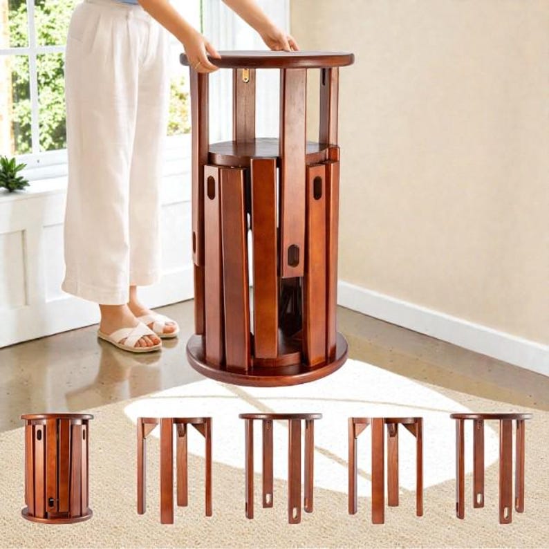 Set of 4 Wooden Stackable Stools Round Nesting Space Saving Stool Set ...