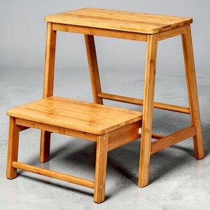 Folding Bamboo Step Ladder 2 Step Stool Display Rack Home Use
