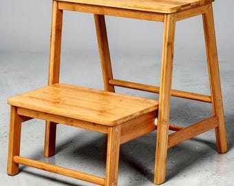 Falten Bambus Trittleiter 2 Schritt Hocker Display Rack Heimgebrauch