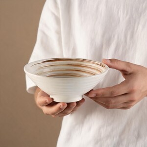 Rustic Ceramic Ramen Bowl, Earthy Brown Swirl Soup Dish, Footed Noodle Bowl, Wabi Sabi Pottery, Farmhouse Tableware, Unique Gift for Chef