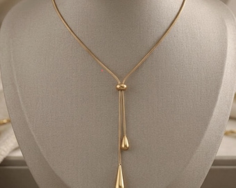 Gouden en zilveren Y-ketting, delicate druppelvormige ketting, minimalistische sieraden voor vrouwen, cadeau voor bruidsmeisjes, chique en elegante trouwhanger.