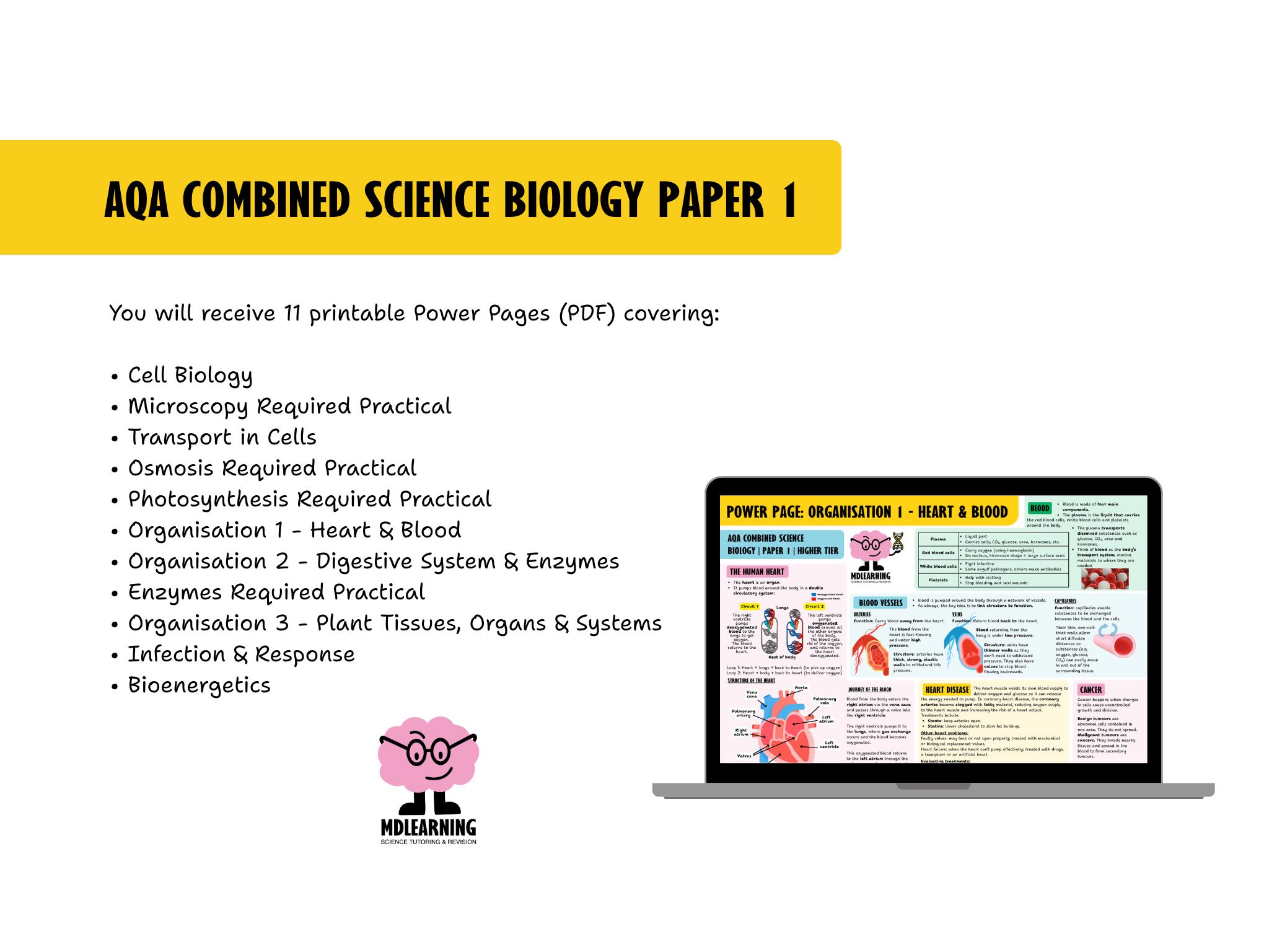 GCSE Biology Paper 1 Revision Power Pages | AQA Combined Science Higher ...