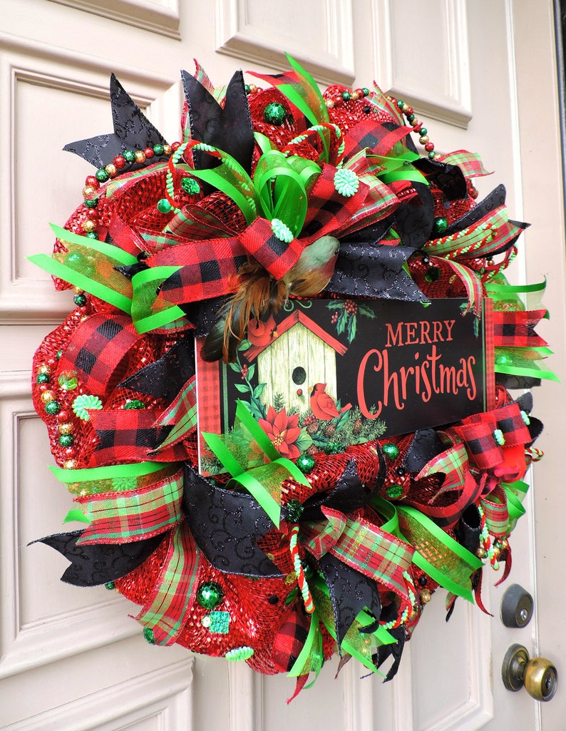 Merry Christmas Mesh Front Door Wreath Deco Mesh Wreath - Etsy