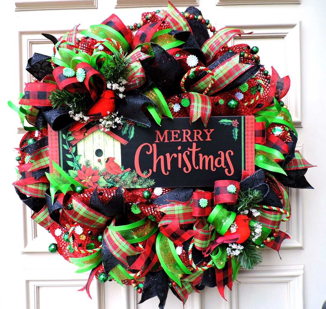 Merry Christmas Mesh Front Door Wreath Deco Mesh Wreath - Etsy