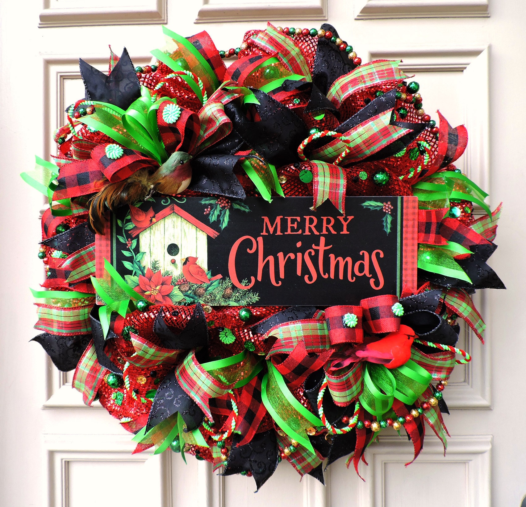 Merry Christmas Mesh Front Door Wreath Deco Mesh Wreath - Etsy