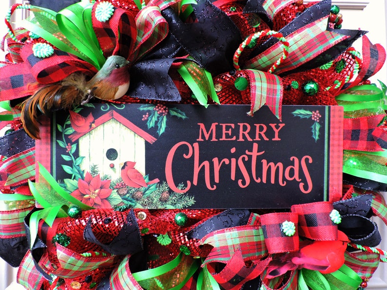 Merry Christmas Mesh Front Door Wreath Deco Mesh Wreath - Etsy