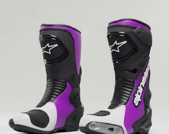 Handmade Leather Motorcycle Racing Boots / Professional Biker Riding Shoes / High-Performance Protective Gear for Men