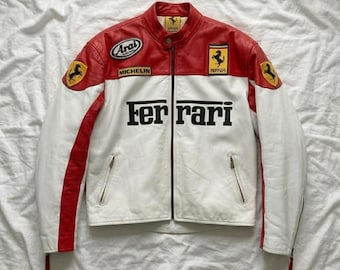 F Handmade Red White Lambskin Leather Racing Jacket – Custom Moto Style
