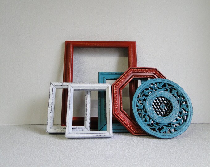 Frame Set Collection Gallery Wall Ornate Shelf Grouping Aqua Etsy